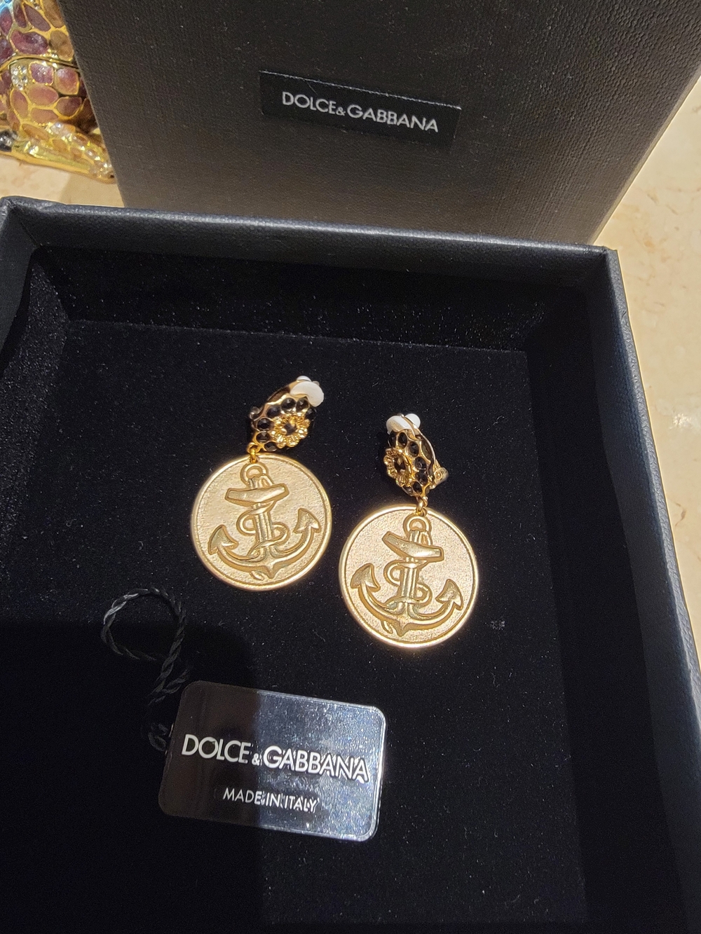 Dolce & Gabbana Gold Anchor Medallion Clip On Earrings